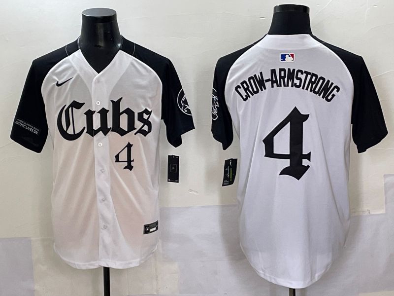 Men 2025 Chicago Cubs #4 Crow-Armstrong white black Five generations Joint Name Nike MLB Jersey style 7